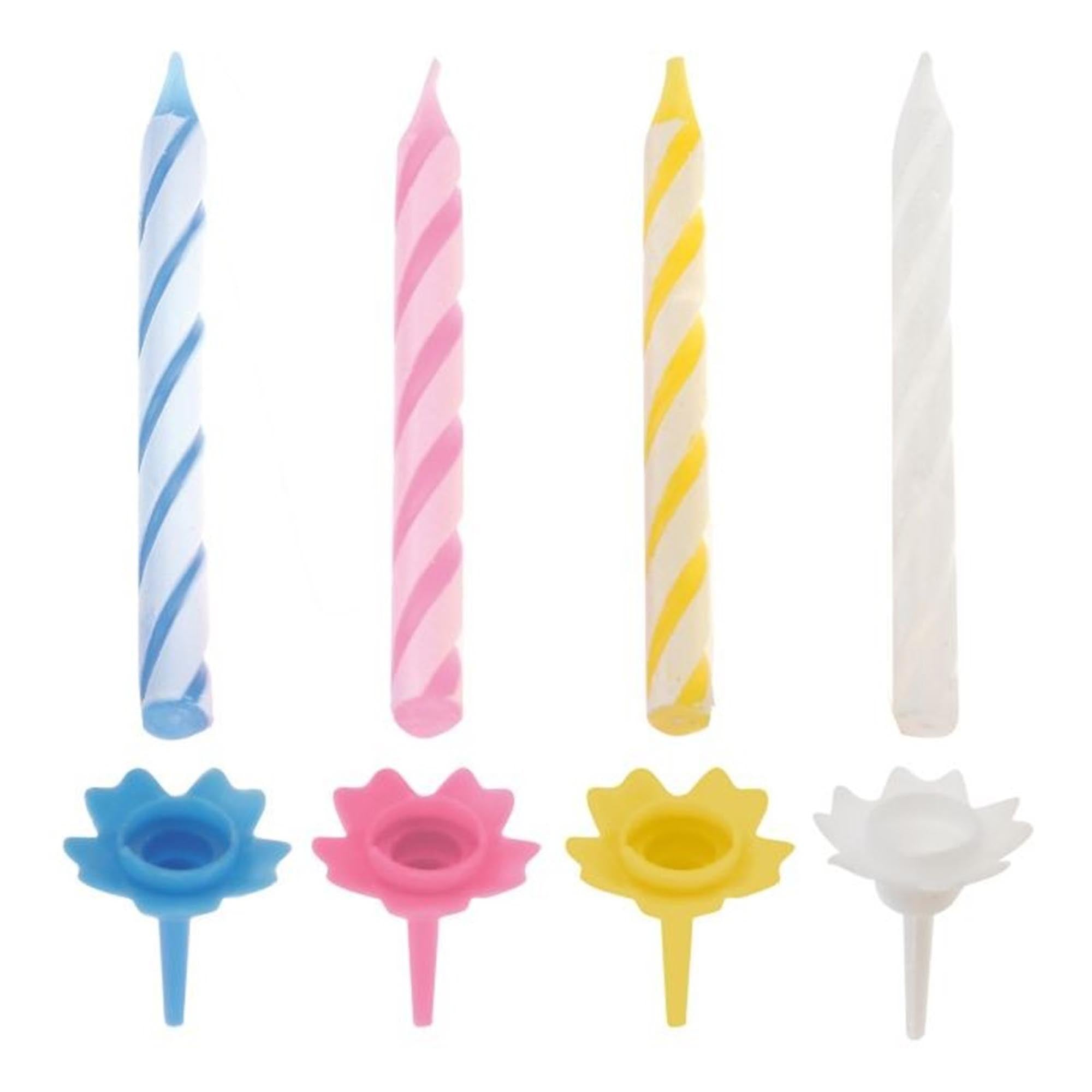 Ein 24-teiliges Set bunter Geburtstagskerzen von Westmark, ideal für Partys und Feiern, mit Haltern für sicheres Dekorieren.
