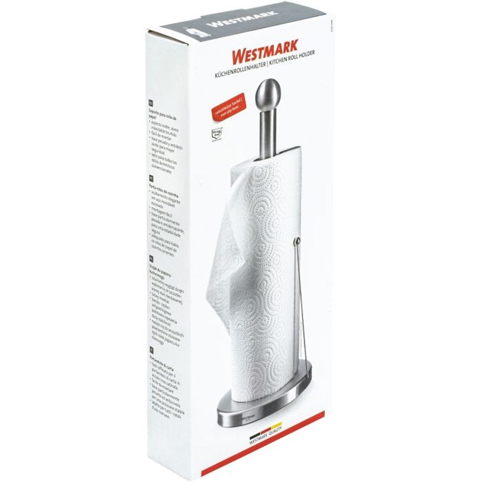 Eleganter Edelstahl-Küchenrollenhalter von Westmark, robust und praktisch, ideal für eine moderne und funktionale Kücheneinrichtung.