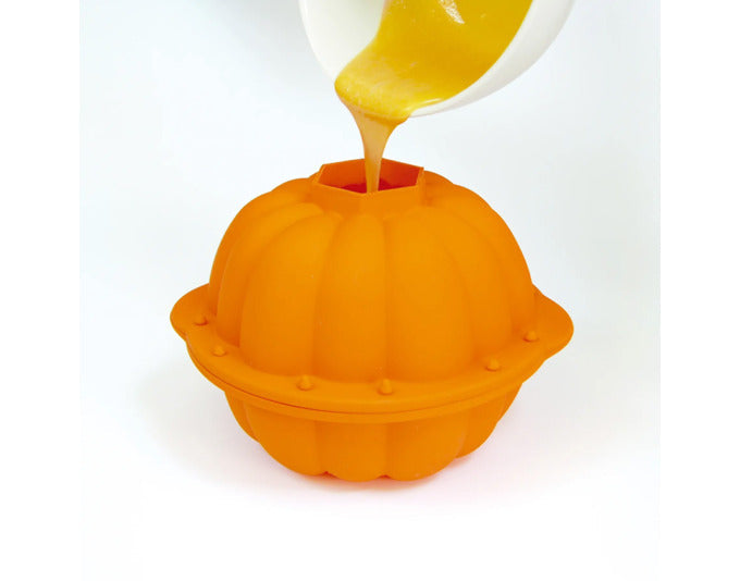 Silikon-Backform für 3D-Kürbis-Kreationen, ø 17 cm, orange, ideal für kreative Backideen und Halloween-Dekorationen.