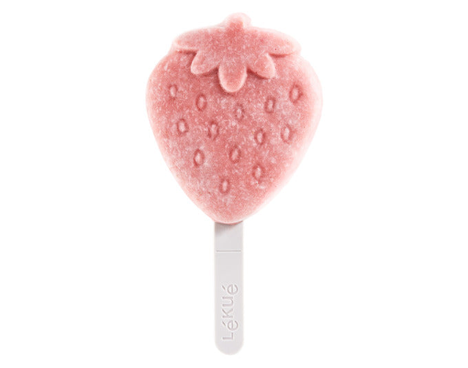 Erdbeerförmige Glaceformen aus rotem Silikon von LÉKUÉ, 4 Stück, ideal für kreative und erfrischende Eisideen.