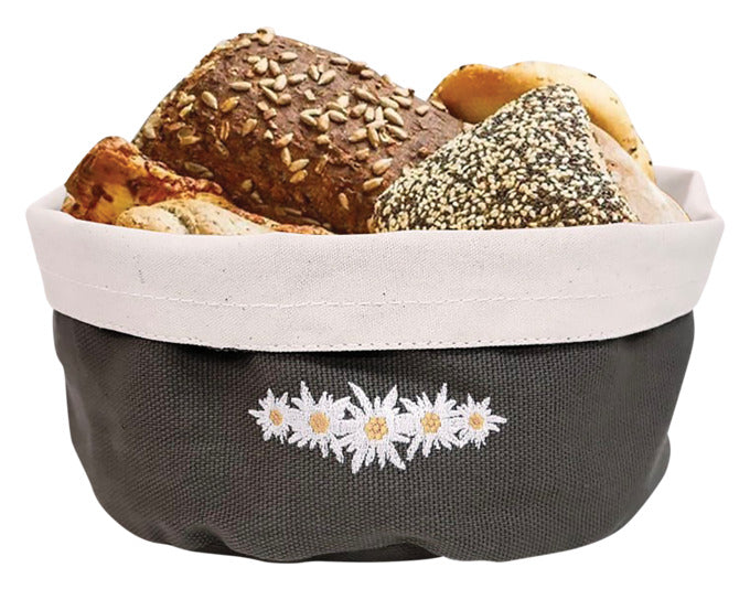 Eleganter HEIDI Brotkorb aus Baumwolle mit Edelweiss-Stickerei, ø 20x12.5 cm, ideal für stilvolles Servieren.