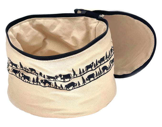 Eleganter HEIDI Korb in creme-schwarz, ideal für Brot oder Kartoffeln, mit Reißverschluss, ø 20x13 cm, stilvoll und praktisch.