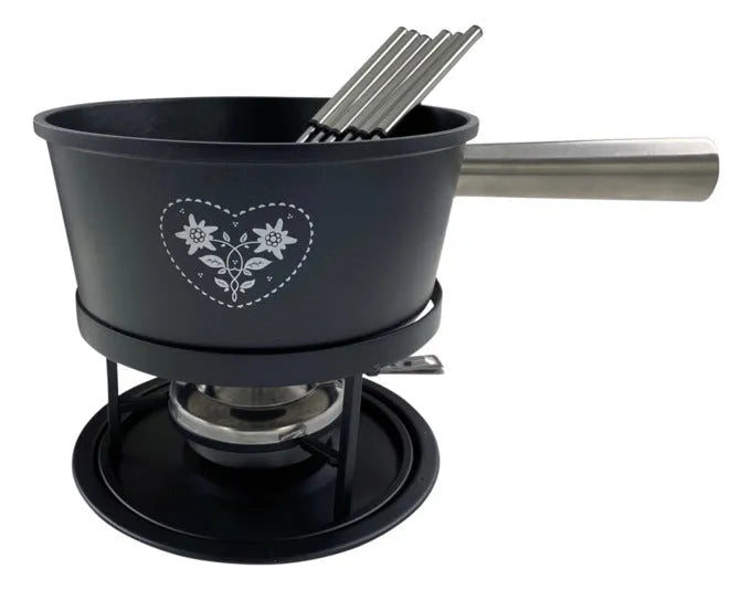HEIDI Fondue-Garnitur Coeur Folk ø 21 cm Gusseisen schwarz in  präsentiert im Onlineshop von KAQTU Design AG. Fondue/Raclette ist von HEIDI