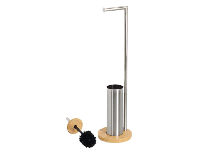 Elegante WC-Garnitur aus Edelstahl und Bambus, ø 19x72.5 cm, von ZELLER PRESENT. Stilvoll und funktional für Ihr Badezimmer.