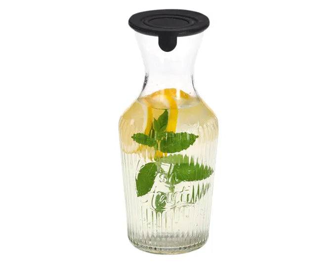 Elegante Glaskaraffe von ZELLER mit schwarzem Silikondeckel, 1.2 l Fassungsvermögen, ideal für stilvolles Servieren von Getränken.