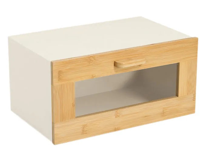 ZELLER Brotkasten mit Bambusfrontklappe Metall beige 36x23x19.5 cm in  präsentiert im Onlineshop von KAQTU Design AG. Brotkorb ist von ZELLER PRESENT