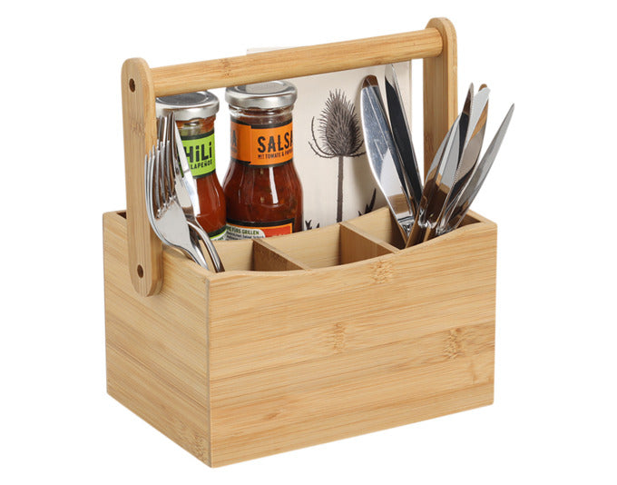 Zeller cutlery and napkin holder with a handlebus bamboo 21.5x14x12/23 cm