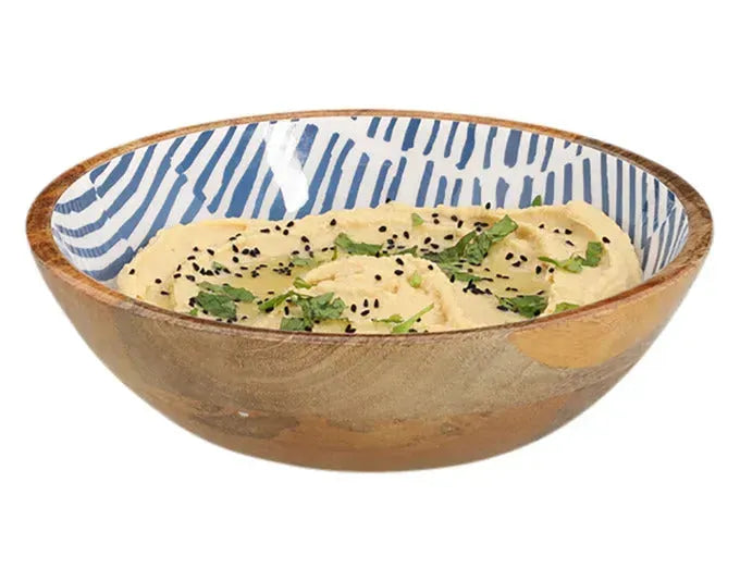 Elegante Schüssel aus Mangoholz mit blauem Finish, ø 20 cm, Höhe 6 cm, ideal für stilvolles Servieren und Dekorieren.