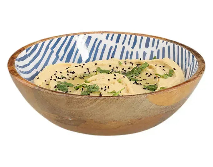 Elegante Schüssel aus Mangoholz mit blauem Finish, ø 20 cm, Höhe 6 cm, ideal für stilvolles Servieren und Dekorieren.