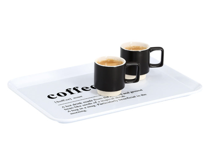Praktisches Tablett aus Melamin mit stilvollem Coffee-Design, ideal für den täglichen Gebrauch, Maße: 30,5x22 cm.