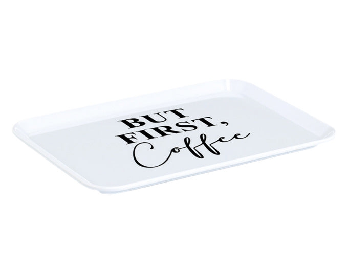 ZELLER Tablett Melamin But first coffee 30.5x22 cm in  präsentiert im Onlineshop von KAQTU Design AG. Tablett ist von ZELLER PRESENT