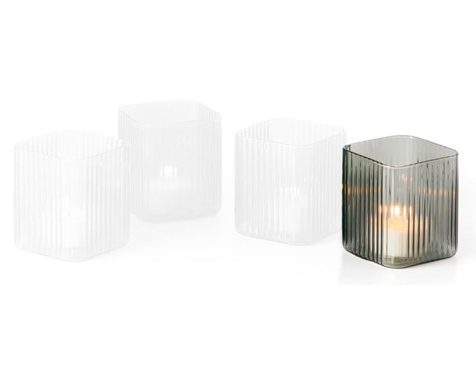 PHILIPPI Portacandela in vetro Nouveau 7x7x8 cm grigio