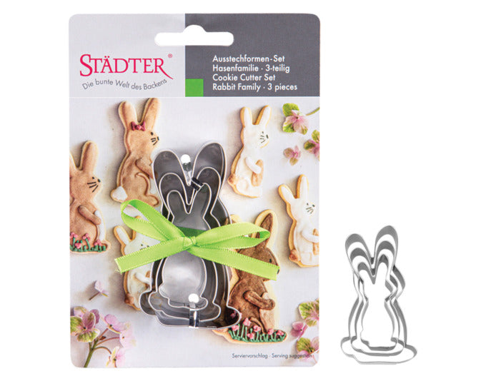 STÄDTER Ausstecher Set Hasenfamilie auf Karte 3-teilig 7.5 cm Edelstahl in  präsentiert im Onlineshop von KAQTU Design AG. Ausstecher ist von STÄDTER