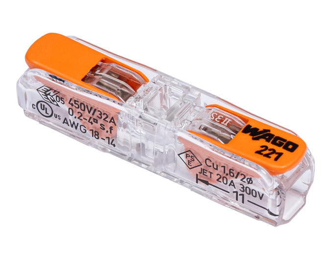 STEFFEN Durchgangsverbinder 2x0.2-4 mm² 12 Stk. transparent/orange in  präsentiert im Onlineshop von KAQTU Design AG. Leuchtenzubehör ist von WAGO