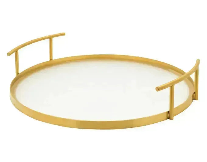 LEOPOLD Serviertablett Arinto Glas/Inox gold ø 37x7 cm in  präsentiert im Onlineshop von KAQTU Design AG. Tablett ist von LEOPOLD