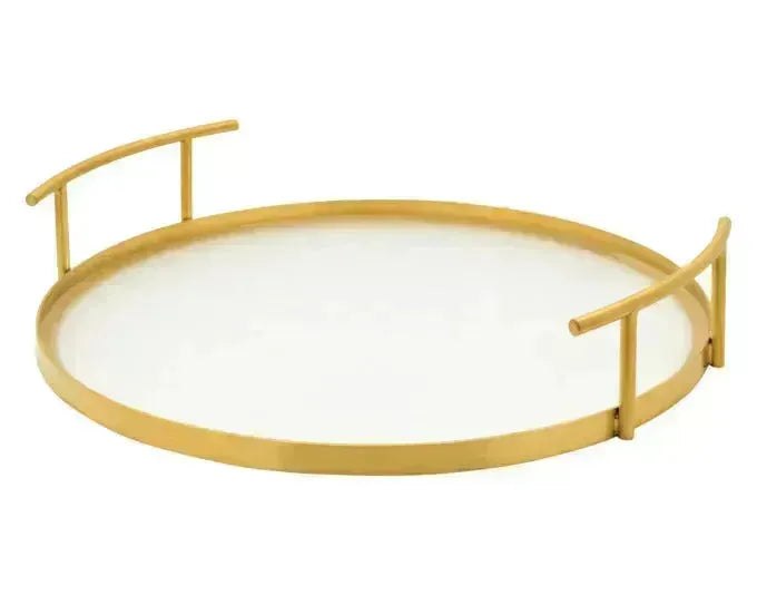 LEOPOLD Serviertablett Arinto Glas/Inox gold ø 37x7 cm in  präsentiert im Onlineshop von KAQTU Design AG. Tablett ist von LEOPOLD