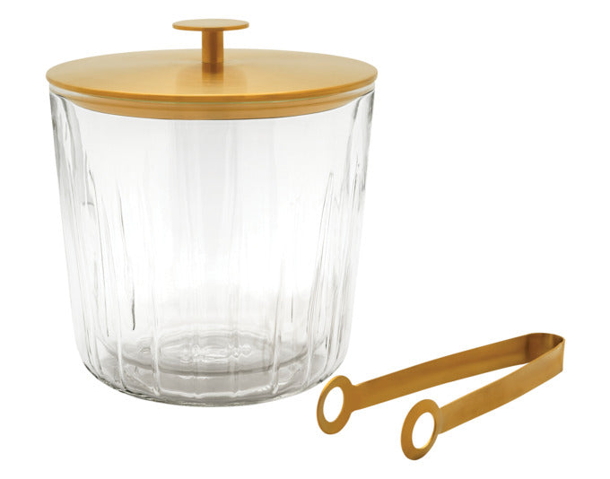 LEOPOLD Eisbehälter mit Zange Arinto Glas/Inox gold ø 14x15.3 cm in  präsentiert im Onlineshop von KAQTU Design AG. Glacézubehör ist von LEOPOLD