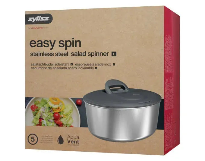 ZYLISS Salatschleuder Easy Spin aus Edelstahl, Ø 26 cm, für schnelles und einfaches Trocknen von Salat und Gemüse.