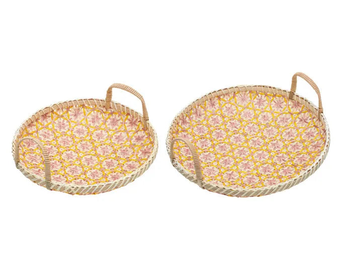 LADELLE Serviertablettset geflochten Bamboo pink/gelb ø 36x12 cm + ø 30x10 cm in  präsentiert im Onlineshop von KAQTU Design AG. Tablett ist von LADELLE