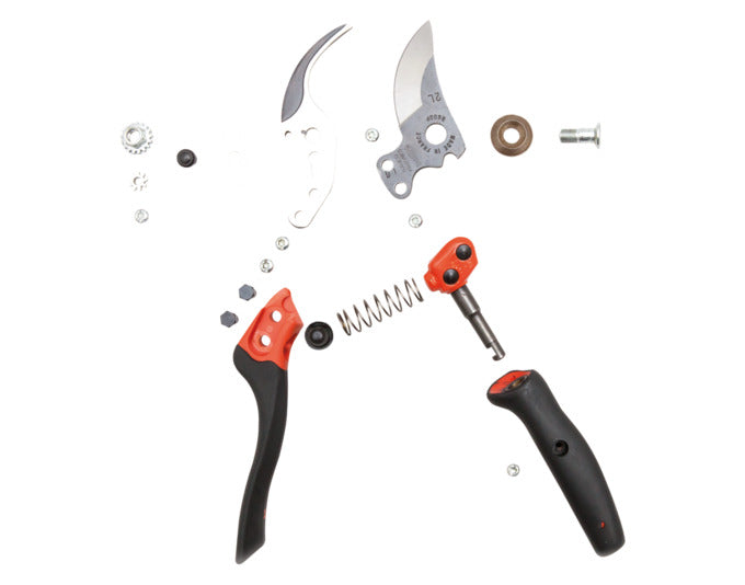 Ergonomische BAHCO Rebschere PXR-M2-L mit Rollgriff, ideal für Linkshänder, bietet präzises Schneiden und hohen Komfort.