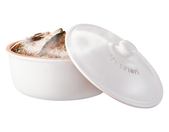 Runder RÖMERTOPF Brotbacktopf, 2.0 l, ø 23x14.5 cm, weiß. Perfekt für knuspriges Brot, aus hochwertiger Keramik, ideal für den Ofen.