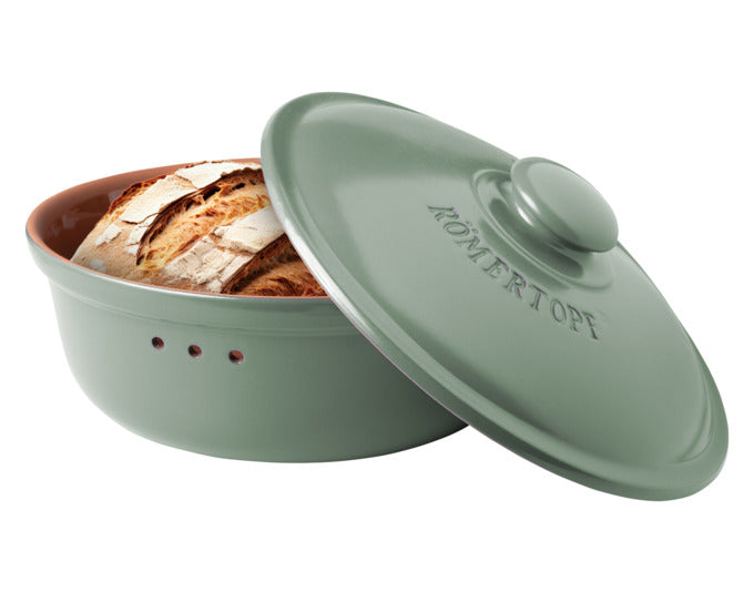 Runder RÖMERTOPF Brottopf 4.5 l, grün, ø 30x18 cm. Ideal zur Brotaufbewahrung, hält Brot länger frisch und sorgt für optimale Lagerung.