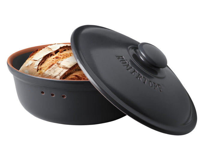 Runder RÖMERTOPF Brottopf, 4.5 l, schwarz, ø 30x18 cm. Ideal zur Brotaufbewahrung, hält Brot länger frisch und aromatisch.