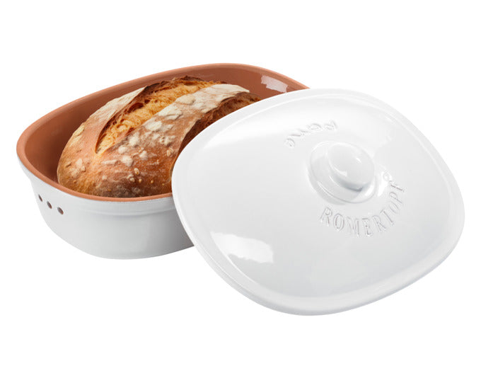 RÖMERTOPF Brottopf Medi oval, 2.3 l, 29.5x20.5x16.5 cm, weiß, ideal zur Brotaufbewahrung, atmungsaktiv, hält Brot länger frisch.