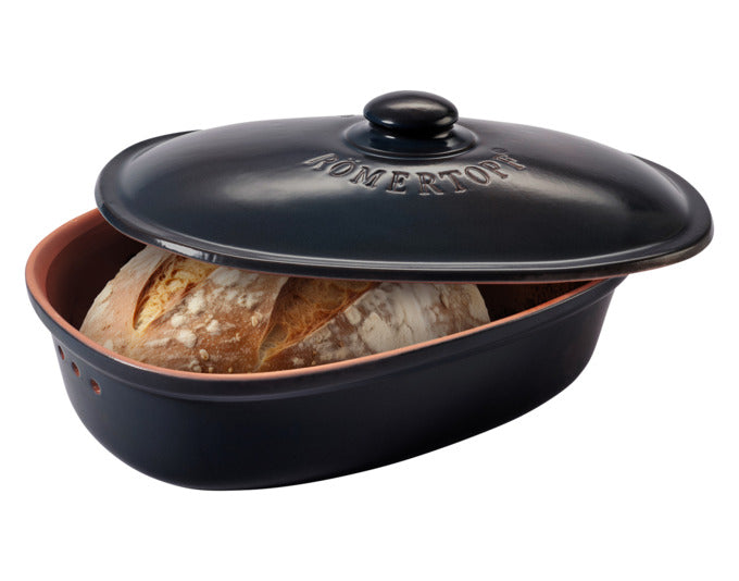 Eleganter schwarzer Brottopf aus Keramik, 2.3 l, oval, 29.5x20.5x16.5 cm, hält Brot frisch und sorgt für optimale Lagerung.
