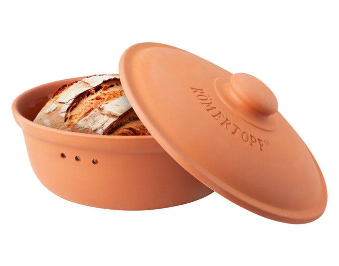 Runder RÖMERTOPF Brottopf aus Terracotta, 4.5 l, 30x18 cm, ideal zur Brotaufbewahrung, hält Brot frisch und aromatisch.