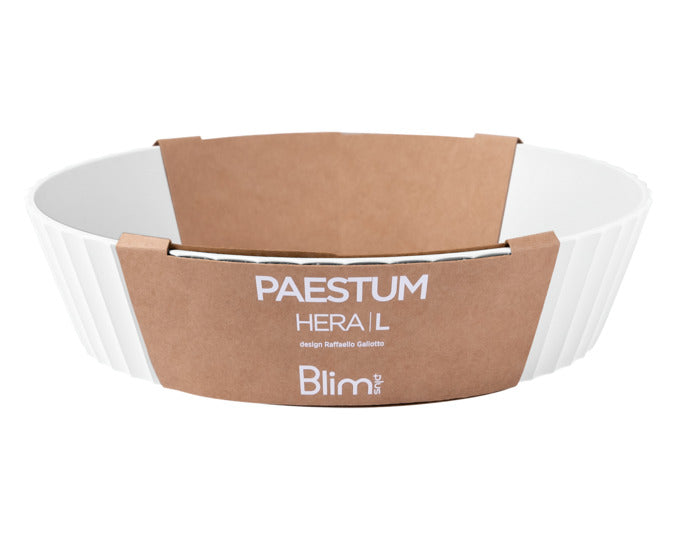Elegante weiße Schüssel Hera L von BLIM PLUS, 25 cm Durchmesser, 6 cm hoch, ideal für stilvolles Servieren.