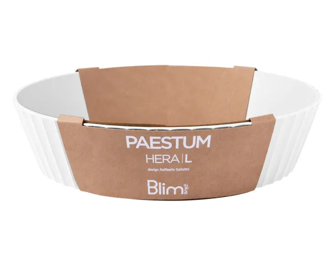 Elegante weiße Schüssel Hera L von BLIM PLUS, 25 cm Durchmesser, 6 cm hoch, ideal für stilvolles Servieren.