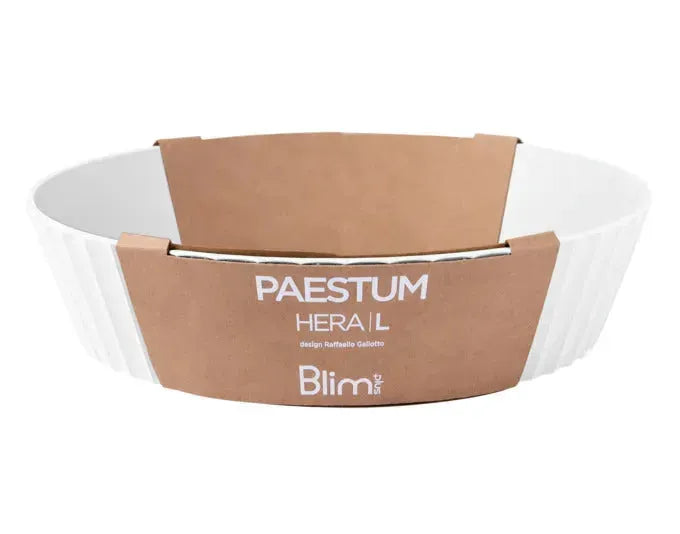 Elegante weiße Schüssel Hera L von BLIM PLUS, 25 cm Durchmesser, 6 cm hoch, ideal für stilvolles Servieren.