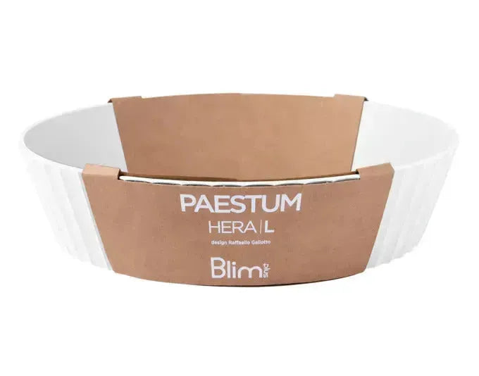 Elegante weiße Schüssel Hera L von BLIM PLUS, 25 cm Durchmesser, 6 cm hoch, ideal für stilvolles Servieren.