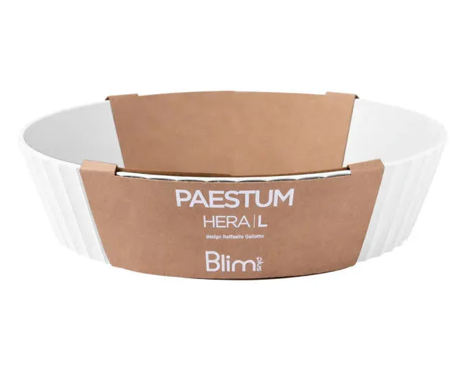 Elegante weiße Schüssel Hera L von BLIM PLUS, 25 cm Durchmesser, 6 cm hoch, ideal für stilvolles Servieren.