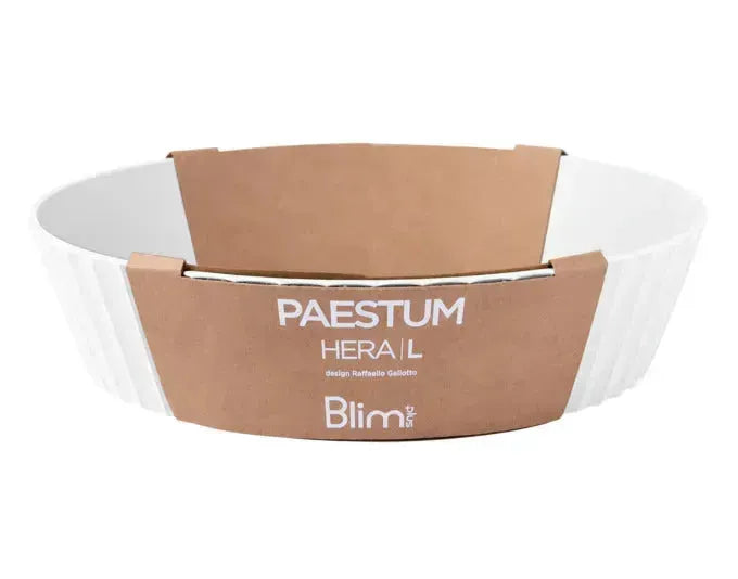 Elegante weiße Schüssel Hera L von BLIM PLUS, 25 cm Durchmesser, 6 cm hoch, ideal für stilvolles Servieren.