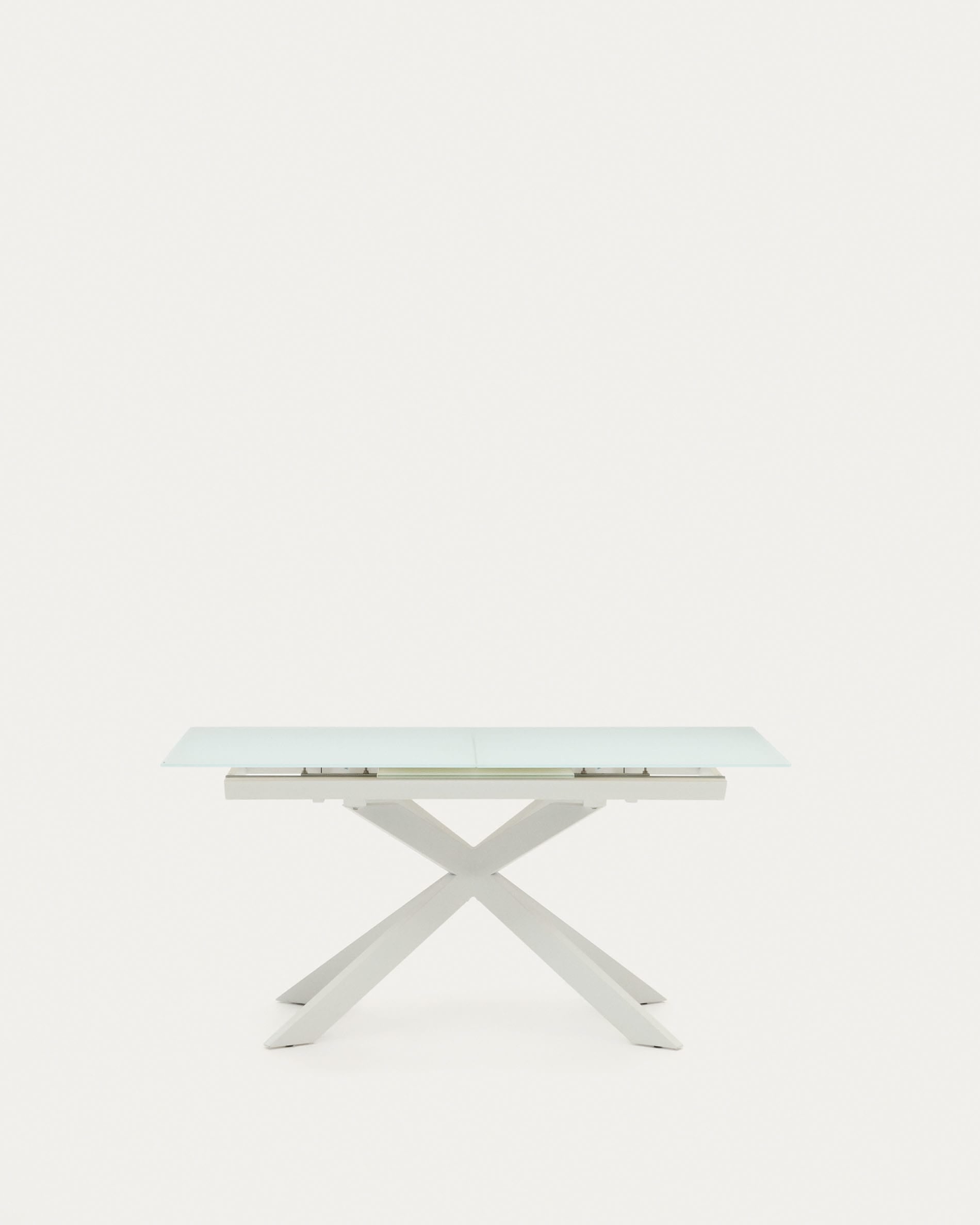 Atminda extendable table made of tempered glass, steel legs with <tc>wEIS</tc> finish, 160 (210) x 90 cm