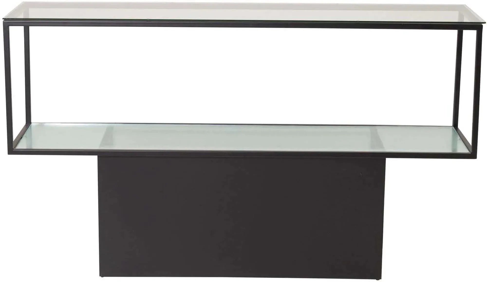 Eleganter Maglehem Beistelltisch: Glasplatte, schwarzer Stahl, minimalistisch, vielseitig, kompakt, stilvoller Blickfang.