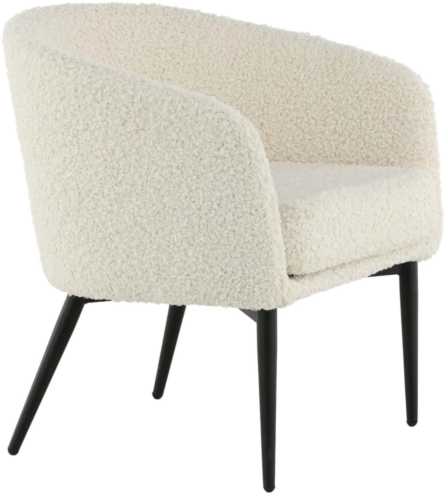 Der Fluffy Sessel von Venture Home: Kuscheliges Teddy-Material trifft auf modernes Design mit schwarzem Metallgestell.