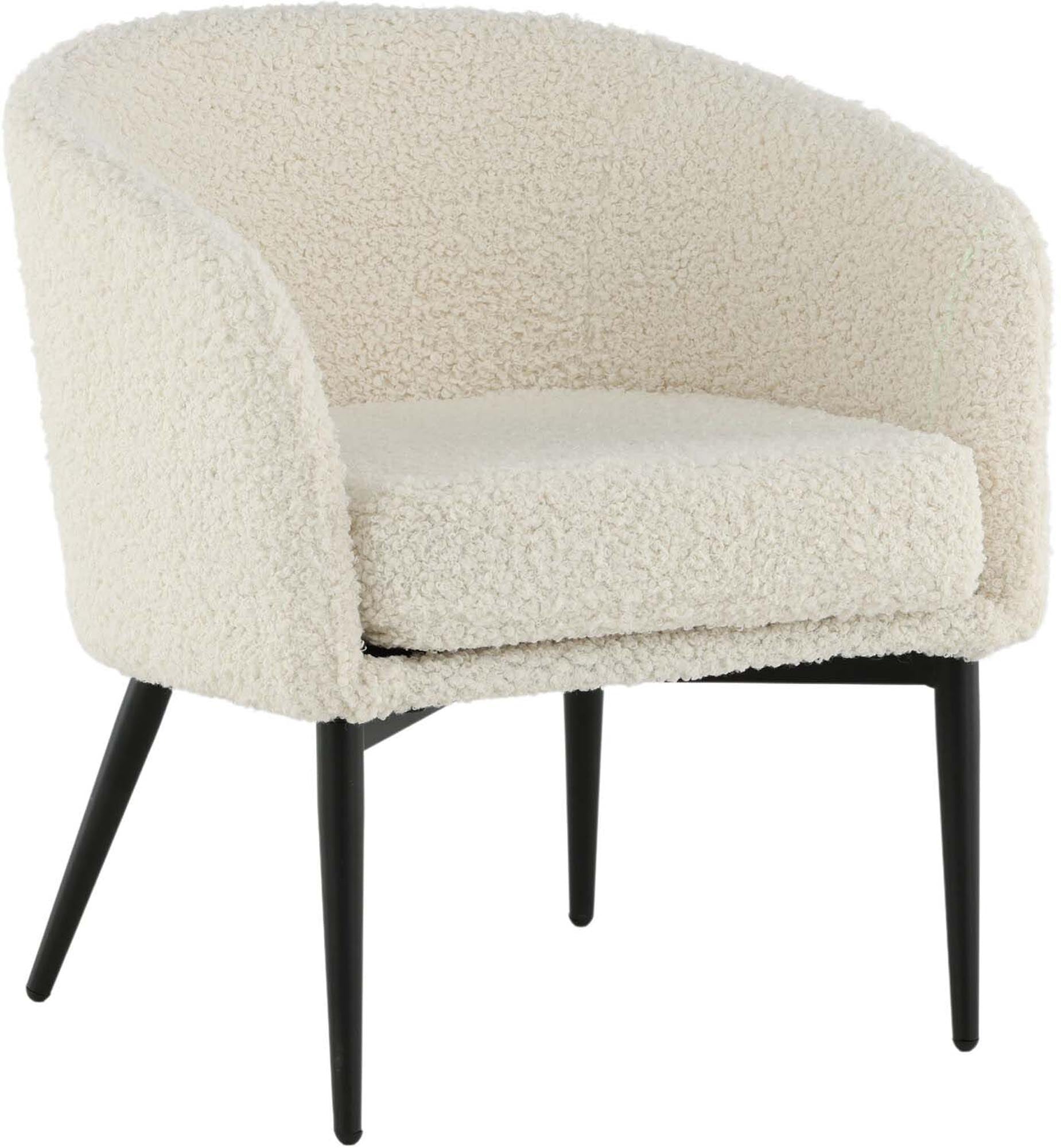 Der Fluffy Sessel von Venture Home: Kuscheliges Teddy-Material trifft auf modernes Design mit schwarzem Metallgestell.