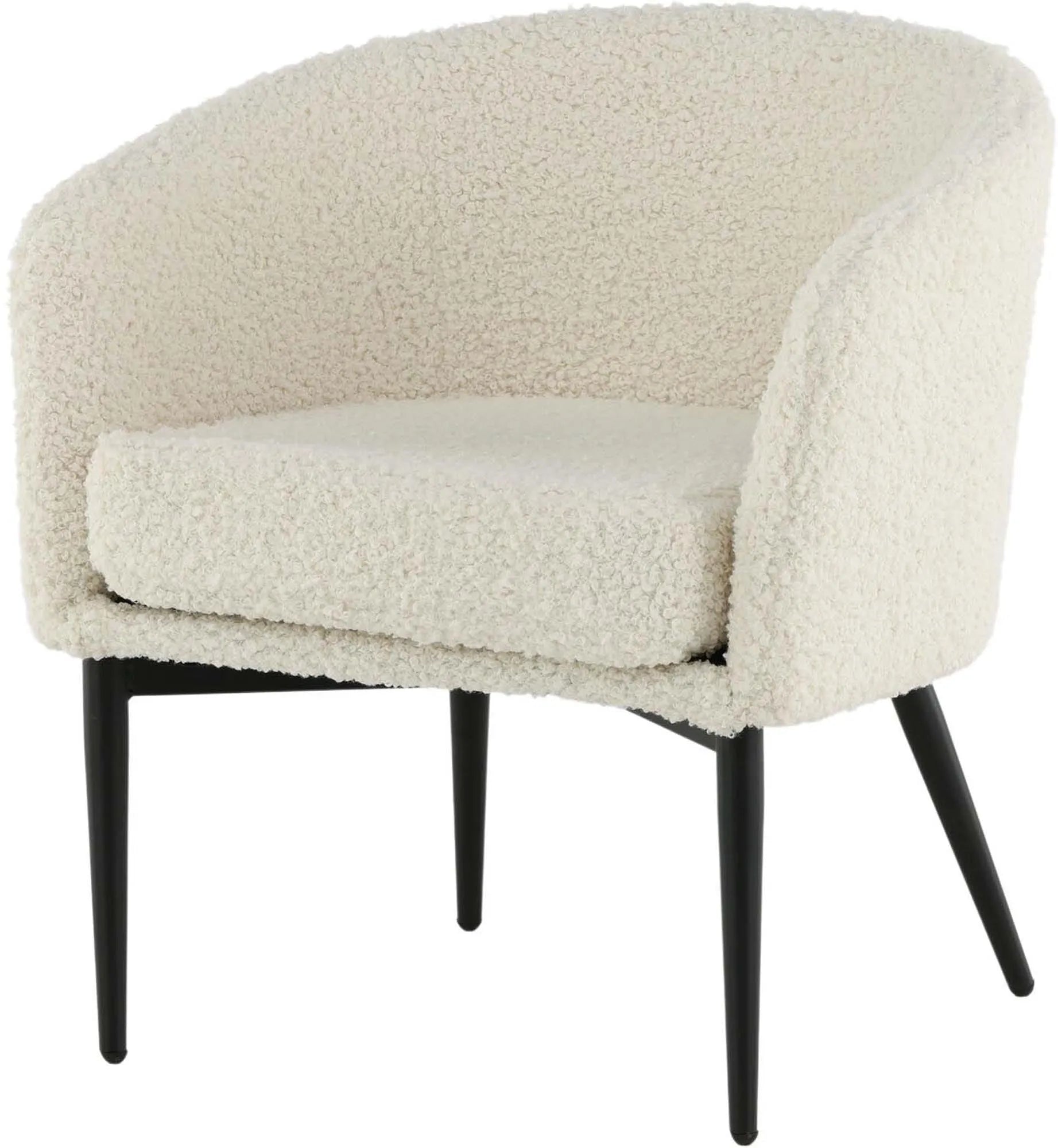 Der Fluffy Sessel von Venture Home: Kuscheliges Teddy-Material trifft auf modernes Design mit schwarzem Metallgestell.