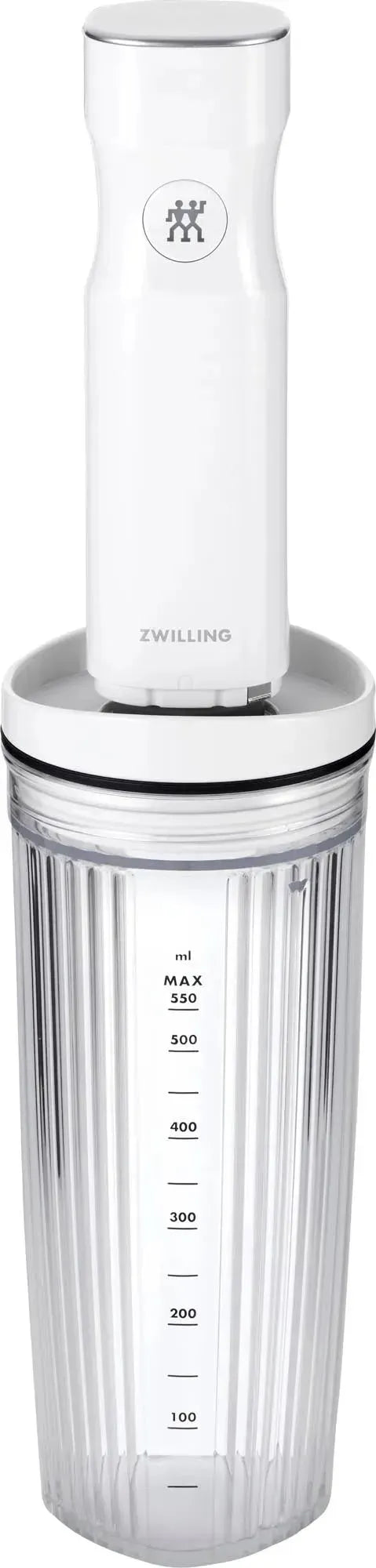 Zwilling 550ml Mixer-Behälter: Weiß, mit Deckel, perfekt für Smoothies.