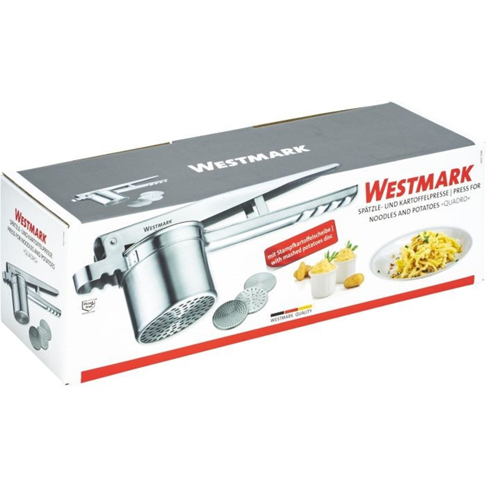 Hochwertige Spätzle- und Kartoffelpresse von Westmark, perfekt für frische Spätzle und Püree, robust und benutzerfreundlich.