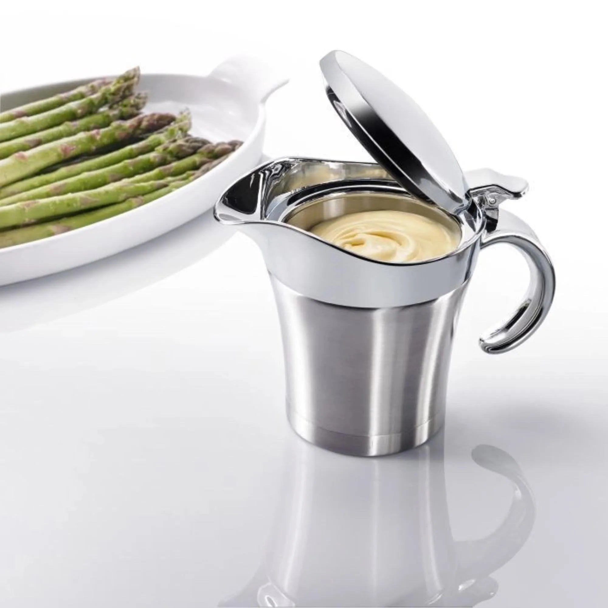 Thermo-Sauciere von Westmark, 0.5 l, Edelstahl, hält Saucen warm, 18x11.5x14.3 cm, stilvoll und funktional für den gedeckten Tisch.