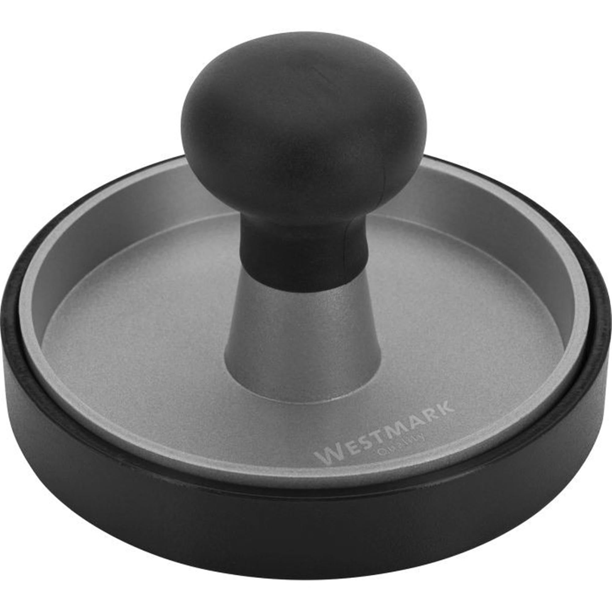 Praktischer Hamburgermaker Uno von Westmark, 11 cm Durchmesser, ideal für gleichmäßige Burgerpatties, einfach zu bedienen.