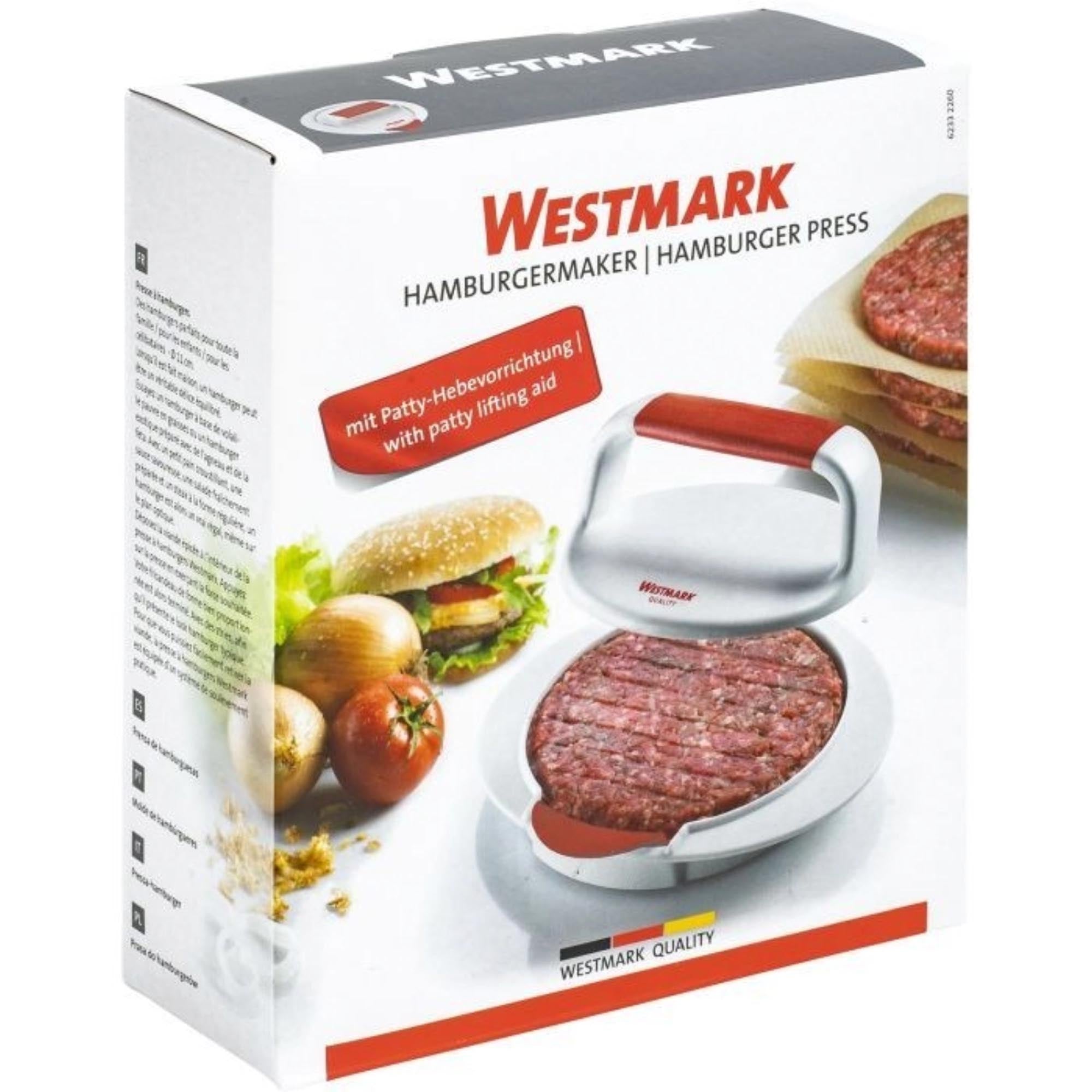Hamburgermaker von Westmark, 15x16x6cm, für gleichmäßige Burgerpatties, robust, einfach zu reinigen, perfekt für Burgerliebhaber.