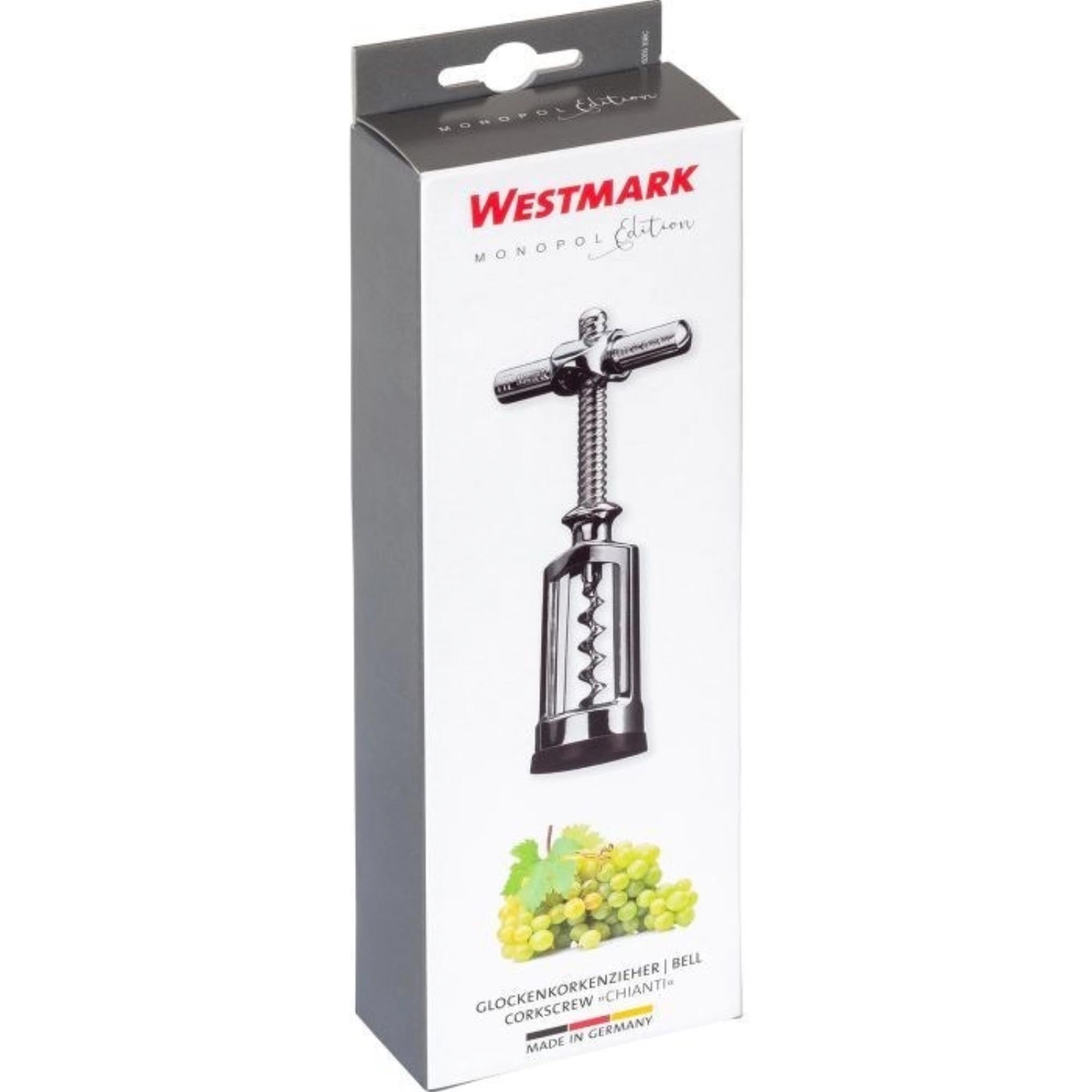 Eleganter Glockenkorkenzieher von Westmark, verchromt, 15.5x7x3.5cm, ideal für müheloses und stilvolles Entkorken von Weinflaschen.