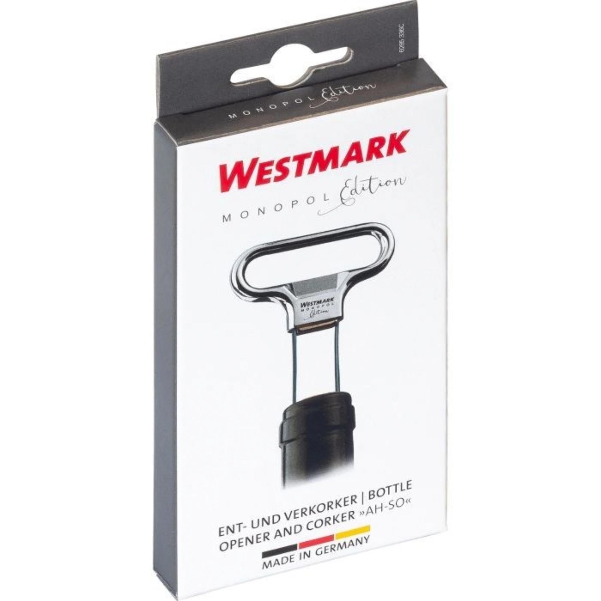 Eleganter Ah-So Korkenzieher von Westmark, verchromt, ideal für fragile Korken, kompakte Masse: 11x6.5x1cm.