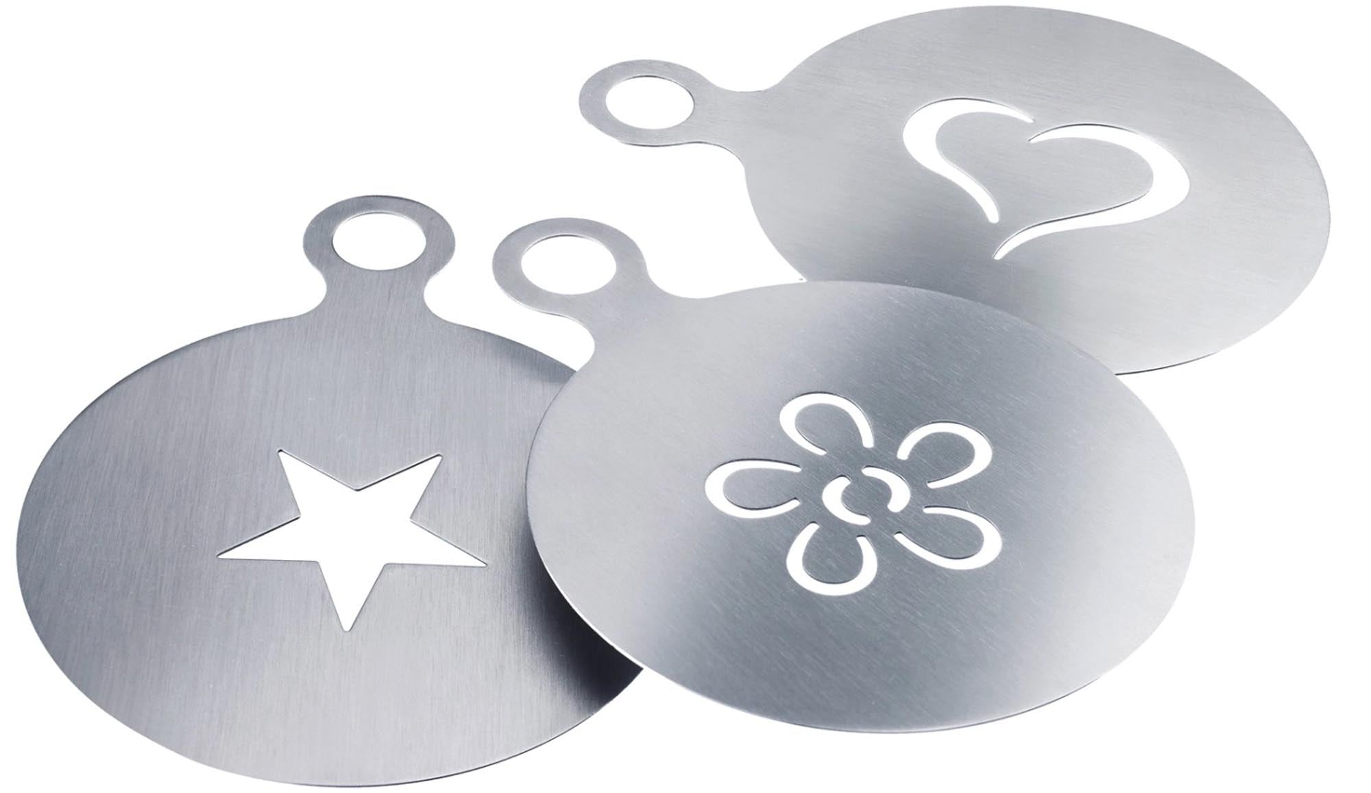 3 Dekorierschablonen Cappucino, D10cm, H5 mm in Silber präsentiert im Onlineshop von KAQTU Design AG. Kaffeetassen ist von Westmark