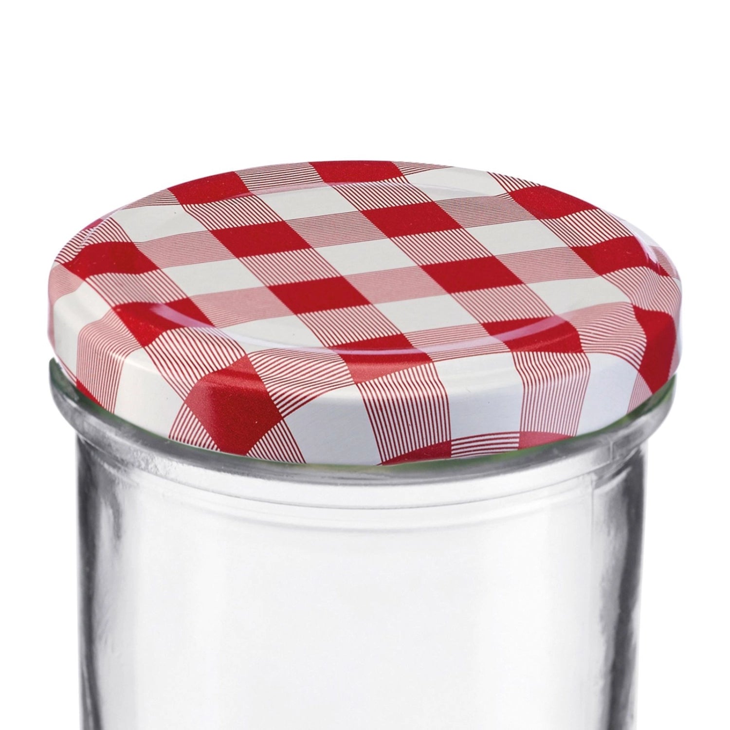 Praktisches 230ml Sturzglas mit einem dekorativen rot-weißen Deckel, perfekt für die kreative Konservierung und stilvolle Lagerung von Lebensmitteln.